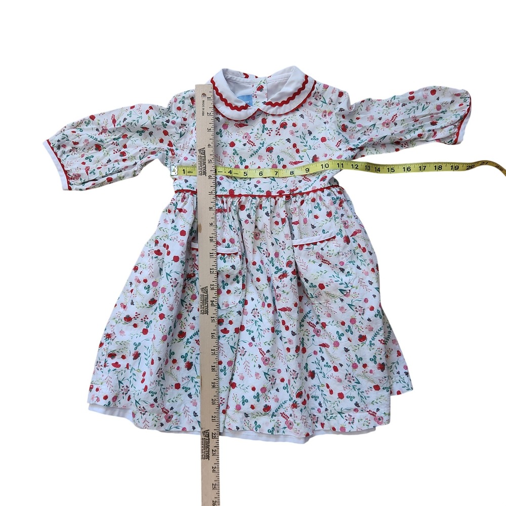 Bella Bliss Girls Floral Ric-Rac Dress White Red Size 5 Peter Pan F-17130 Cotton - Picture 6 of 9